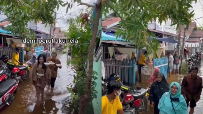 Antimainstream! Wanita Ini Bagikan Pengalaman Kondangan di Tengah Banjir