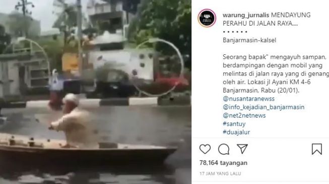 Viral kakek dayung sampam di jalan raya. (Instagram)
