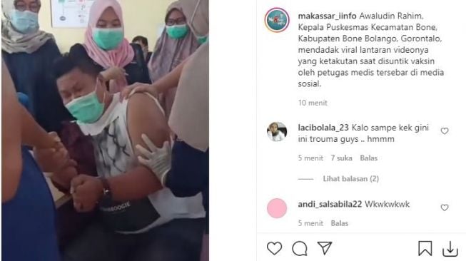 Viral pria ketakutan saat disuntik. (Instagram)