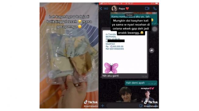 Aksi suami mentransfer sejumlah uang pada istrinya (tiktok.com/@nazifahsalim)