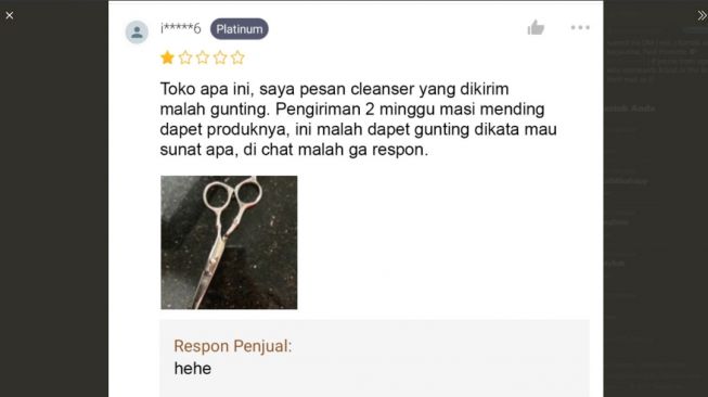 Pembeli pesan cleanser malah dikirim gunting [Twitter/@txtdarionlshop]