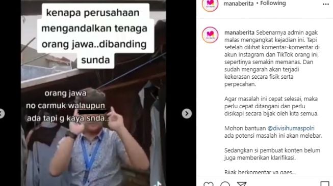 Bandingkan Orang Jawa dan Sunda Ketika Bekerja, Pemuda Ini Panen Kecaman