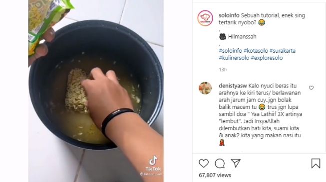 Video tutorial memasak mie campur nasi. - (Instagram/@soloinfo)