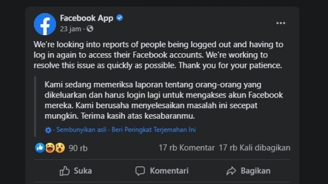 Postingan Facebook atas pengguna iPhone. [Facebook]