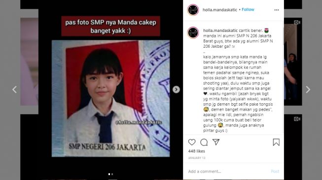 Foto lawas Amanda Manopo saat masih sekolah. (Instagram/@holla.mandaskatic)