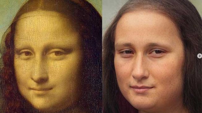 Perbandingan lukisan Mona Lisa dan Mona Lisa teknologi AI karya Nathan Shipley. [Instagram/@nathan_shipley_vfx]