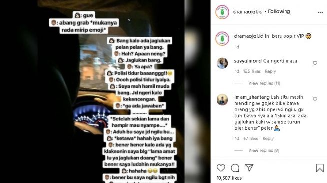 Sopir taksol antar penumpang ibu hamil (Instagram/@dramaojol.id)