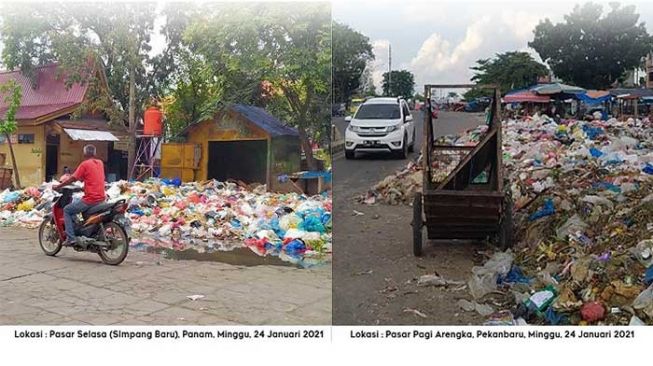 Tumpukan sampah hingga kini masih menjadi persoalan serius di Pekanbaru. Foto diambil pada Minggu, 24 Januari 2021. [Foto: Riauonline]