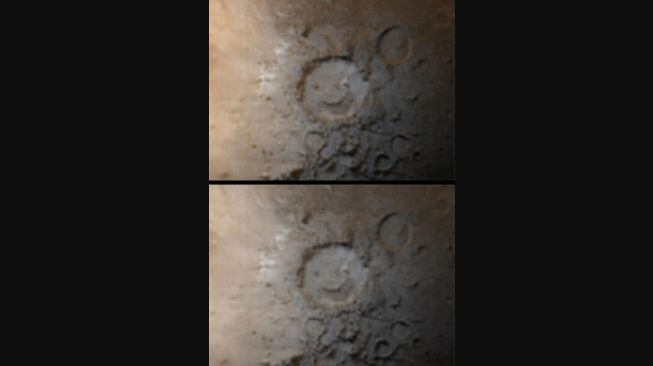 Kawah wajah bahagia, Happy Face Crater di Planet Mars. [NASA]