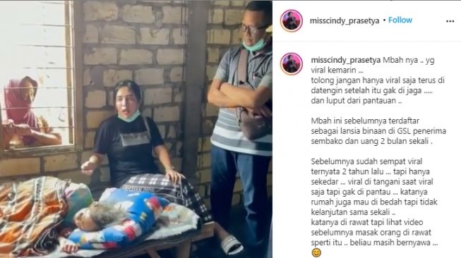 Kondisi terkini Mbah Muntiani setelah viral di media sosial. - (Instagram/@misscindy_prasetya)