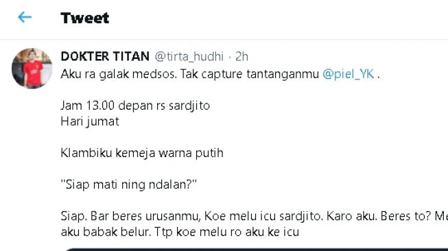 Dokter Tirta terima tantangan duel (Twitter)