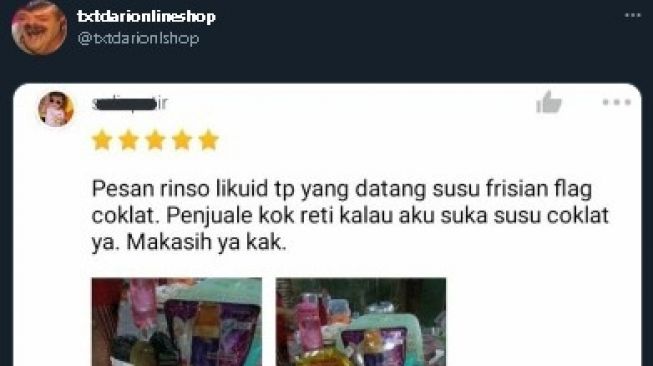 Beli deterjen dikirim susu kental manis. (Twitter/txtdarionlshop)