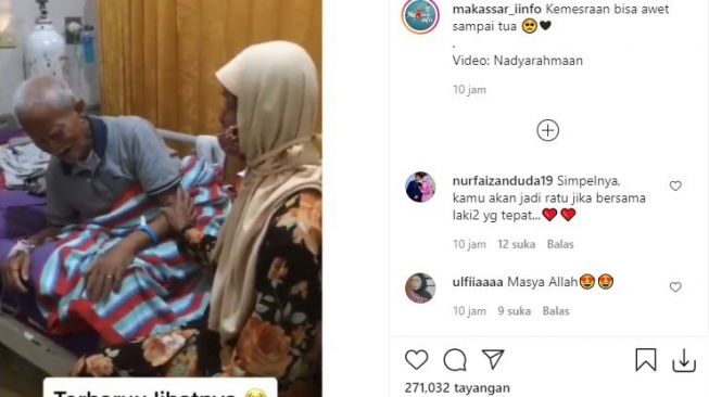 Momen nenek bertemu dengan suaminya yang dirawat di rumah sakit. (Instagram/makassar_iinfo)