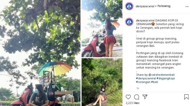 Penjual kopi pakai rok mini di Serangan, Bali. (Instagram)