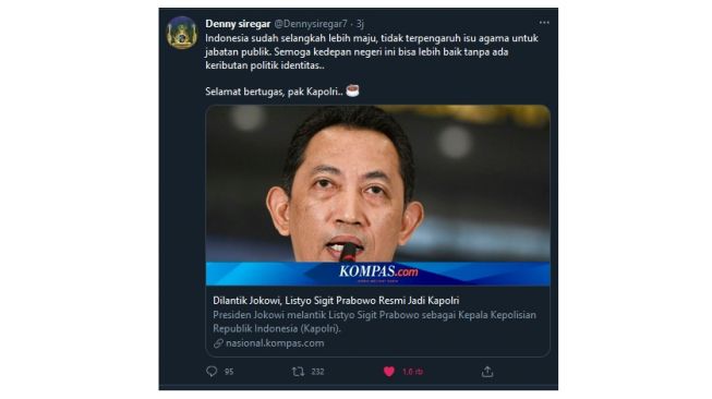 Cuitan Denny Siregar soal pelantikan Listyo Sigit Prabowo sebagai Kapolri (twitter.com/Dennysiregar7)