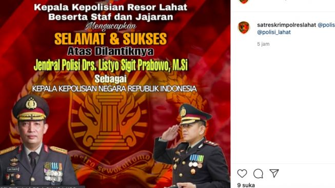 Ucapan selamat pelantikan Kapolri RI Komjen LIstyo Sigit Prabowo [instagram]