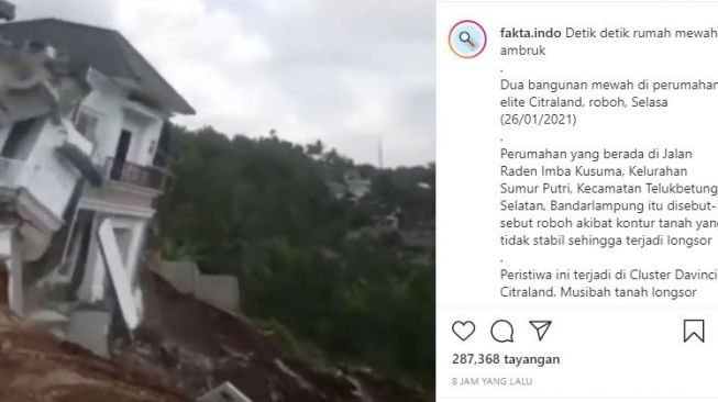 Viral bangunan rumah roboh. (Instagram/fakta.indo)