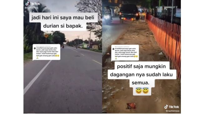 Video penjual durian sepi pengunjung lihat pesaingnya yang ramai pembeli (tiktok.com/@razifahreza)