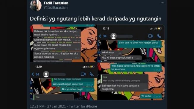 Tukang hutang lebih emosi dibanding pemberi hutan (Twitter)