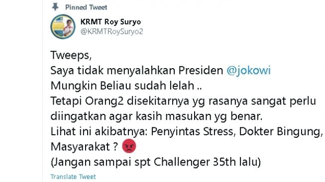 Roy Suryo sindir klaim presiden yang menyebut pandemi terkendali (Twitter)