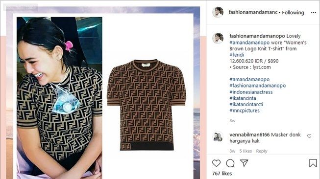 Koleksi kaus branded Amanda Manopo, ada yang harganya Rp12 juta. (Instagram/@fashionamandamanopo)