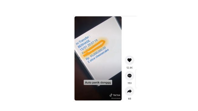 Postingan warganet beli cheesecake transfernya kelebihan 0. [TikTok]