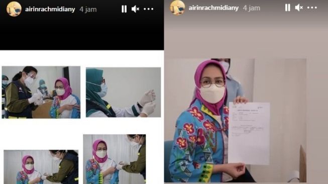 Foto kolase Insta Story Wali Kota Tangsel Airin Rachmi Diany terkait vaksinasi Covid-19 tahap kedua, Kamis (28/1/2021). [Instagram]