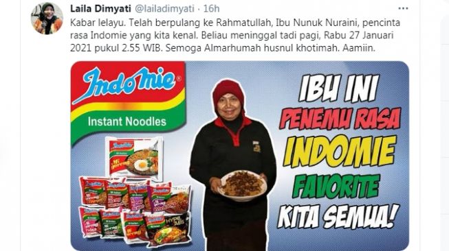 Nunuk Nuraini, Peracik Bumbu Indomie Meninggal, Warganet: Alfatihah!