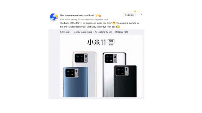 Bocoran Xiaomi Mi 11 Pro. [Weibo]