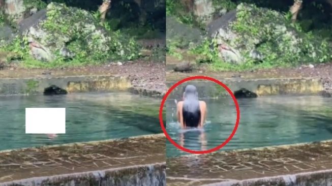 Viral Sosok Seksi Berambut Panjang Mandi di Kolam, Pas Nengok Bikin Syok