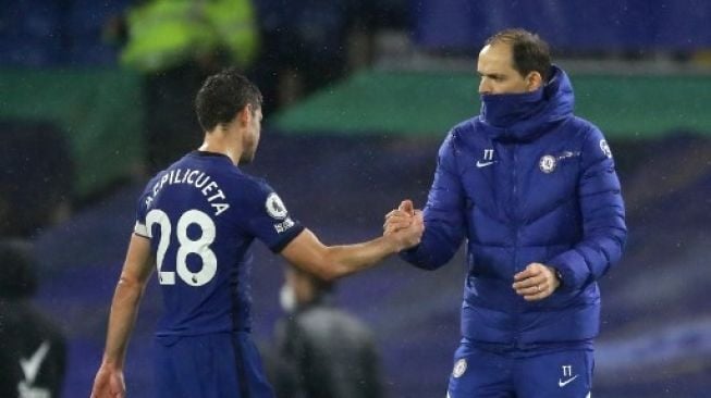 Manajer Chelsea, Thomas Tuchel, saat melakoni debut tenor kepelatihannya bersama The Blues dalam laga lanjutan Liga Inggris melawan Wolverhampton di Stadion Stamford Bridge, London, Inggris, Rabu (27/1/2021) waktu setempat. [AFP]