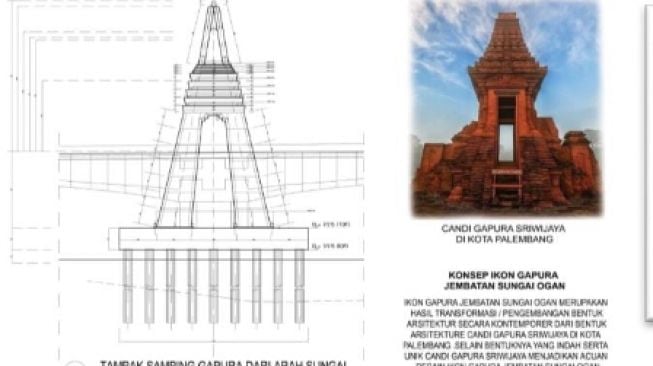 Candi Gapura Sriwijaya yang menisiasikan bagian jembatan Ogan 