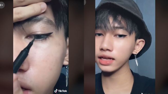 Viral Pria Ini Pakai Eyeliner Cuma Butuh Sekali Garis (tiktok.com/@julianaxelle)