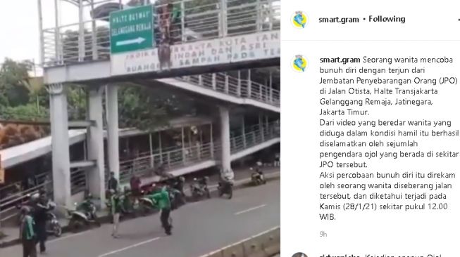 Aksi percobaan bunuh diri seorang wanita diselamatkan ojol (instagram)