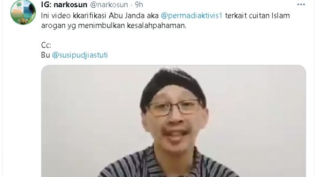 Video klarifikasi Abu Janda soal Islam Arogan (Twitter)