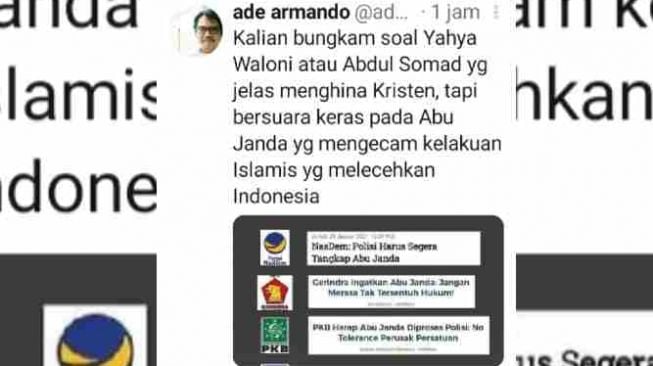 Cuitan Ade Armando soal Yahya Waloni dan UAS. [ist]