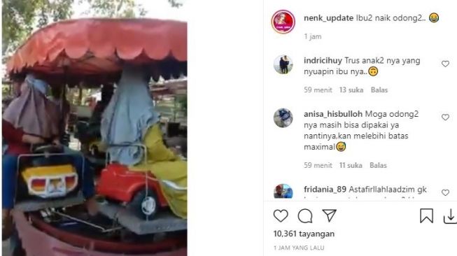 Emak-emak naik odong-odong. (Instagram/nenk_update)