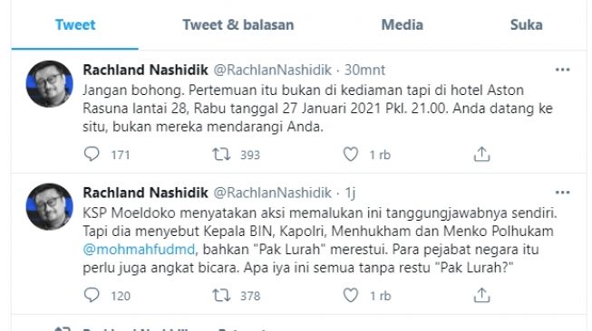 Rachland Nashidik soal pernyatan Kepala Staf Kepresidenan Moeldoko.[Twitter/@RachlanNashidik]