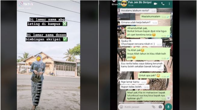 Viral Perempuan Dilamar Mantan Dosen Pembimbing Skripsi (tiktok.com/@novi_ravita)