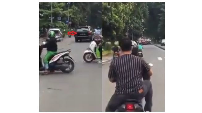 Aksi pelaku yang kabur setelah tabrak mobil di bahu jalan (instagram.com/ndorobeii)