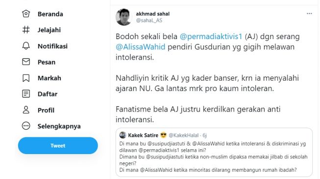 Pengurus Nahdlatul Ulama Cabang Istimewa Amerika Serikat, Akhmad Sahal membrikan jawaban atas pertanyaan warganet.[Twitter/@sahal_AS]