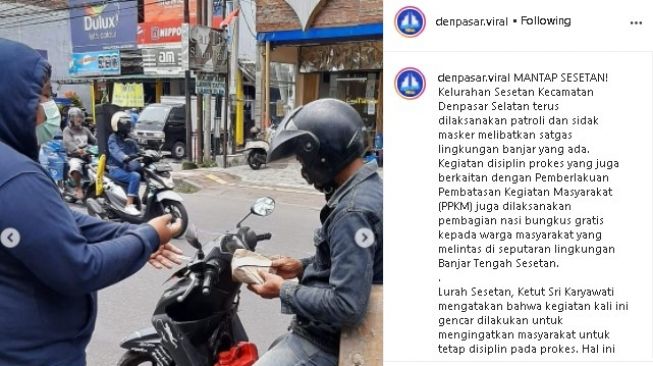 Sidak prokes sambil razia perut lapar di Sesetan, Denpasar, Bali. (Instagram/@denpasar.viral)