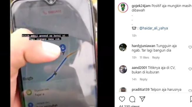 Ojol mengaku nyasar ke kuburan, warganet temukan kejanggalan. [Instagram/@gojek24jam]