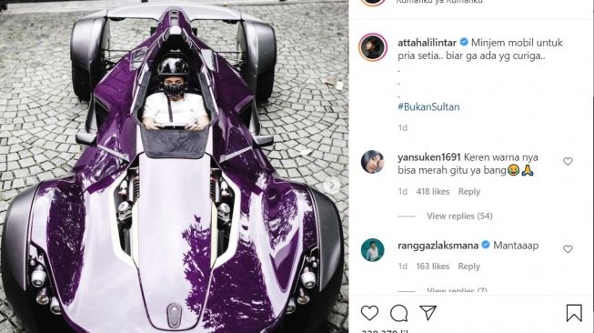 Atta Halilintar naik mobil balap BAC Mono (Instagram)