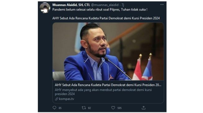 Cuitan Muannas Alaidid soal kudeta Partai Demokrat (twitter.com/muannas_alaidid)