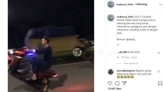 Pemuda lakukan aksi membahayakan di jalan raya terciduk polisi (Instagram)