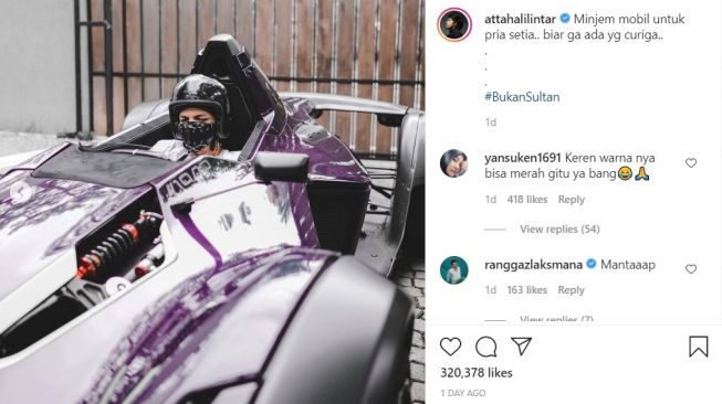 Atta Halilintar naik mobil balap BAC Mono (Instagram)