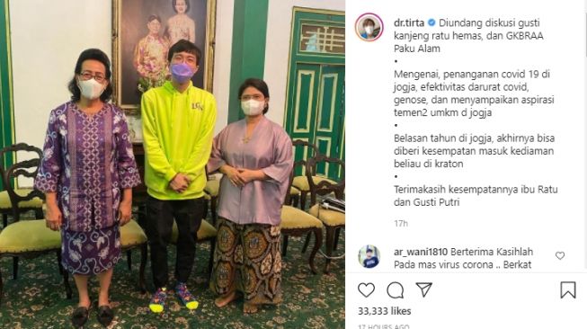 Ketemu GKR Hemas, dr Tirta Teringat Pesan Sri Sultan HB X Lima Tahun Lalu