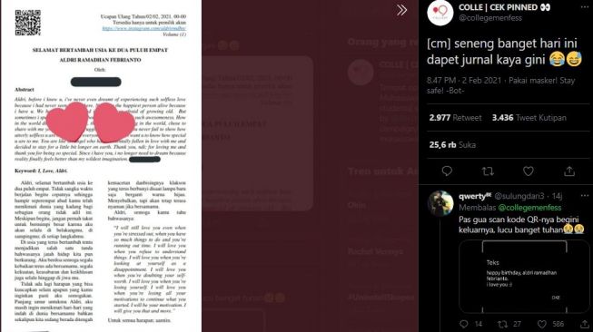Viral ucapan ulang tahun berbentuk jurnal. (Twitter)