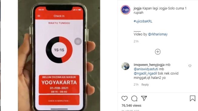 Video pengalaman warganet menggunakan KRL Solo-Jogja. - (Instagram/@jogja)